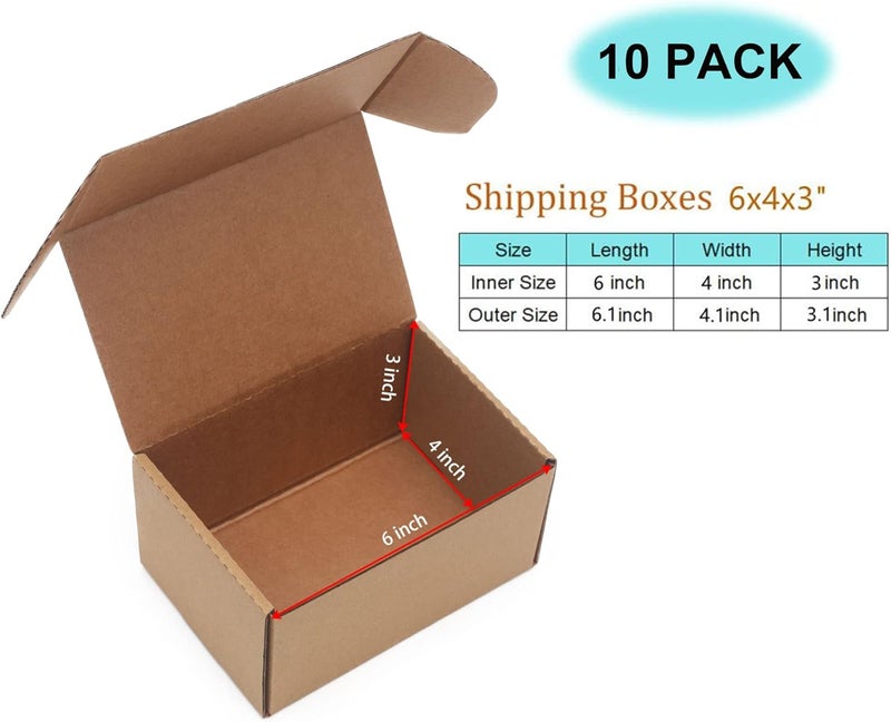 YOUNGKEE 10 Pack Small Shipping Boxes 6x4x3'' Corrugated Small Cardboard Boxes for Shipping, Recyclable Packaging Boxes for Business, Mailer, Gift Packing, Crafts Packing, Jewelry Box, Brown - Image 2